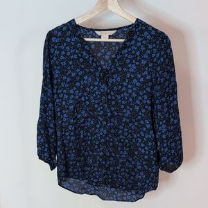 Mauvette Black and Blue Patterned Blouse
